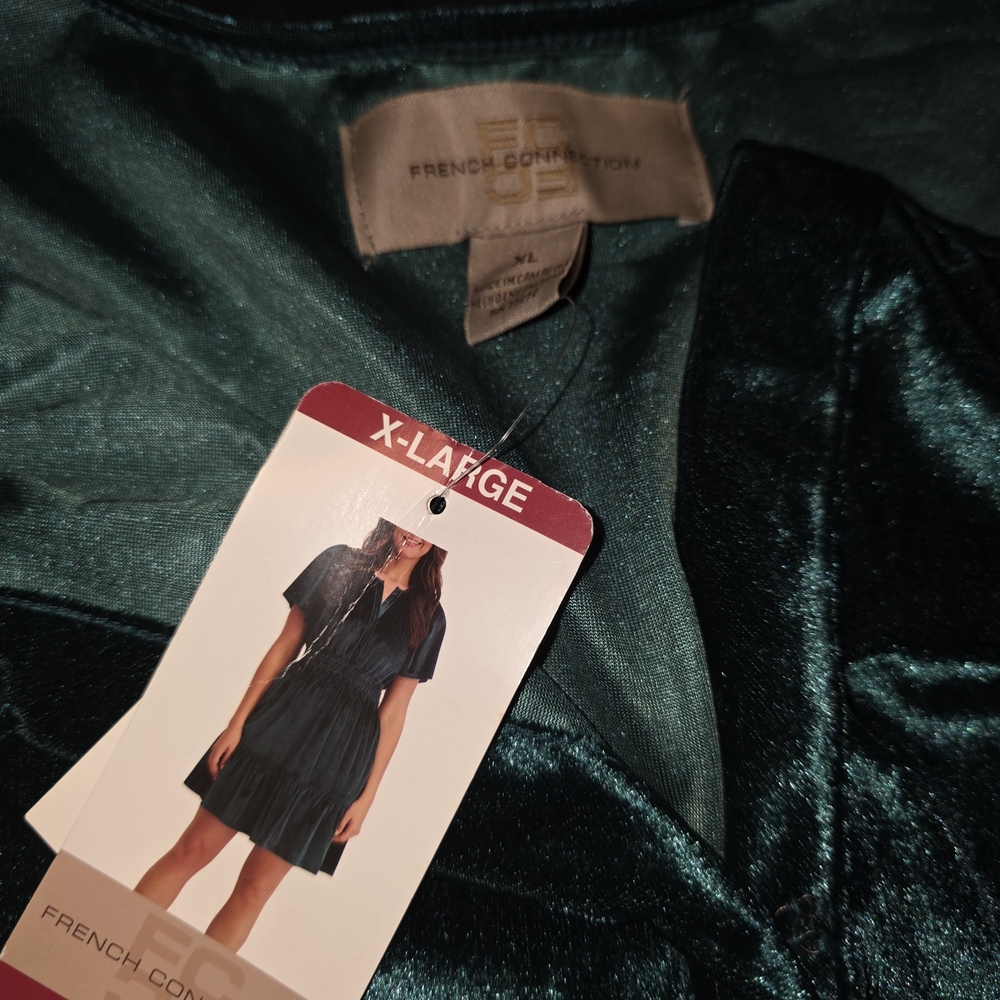 French‎ Connection Emerald Velvet Mini Dress XL Dark Romantic Whimsigoth Gothic - Picture 7 of 11